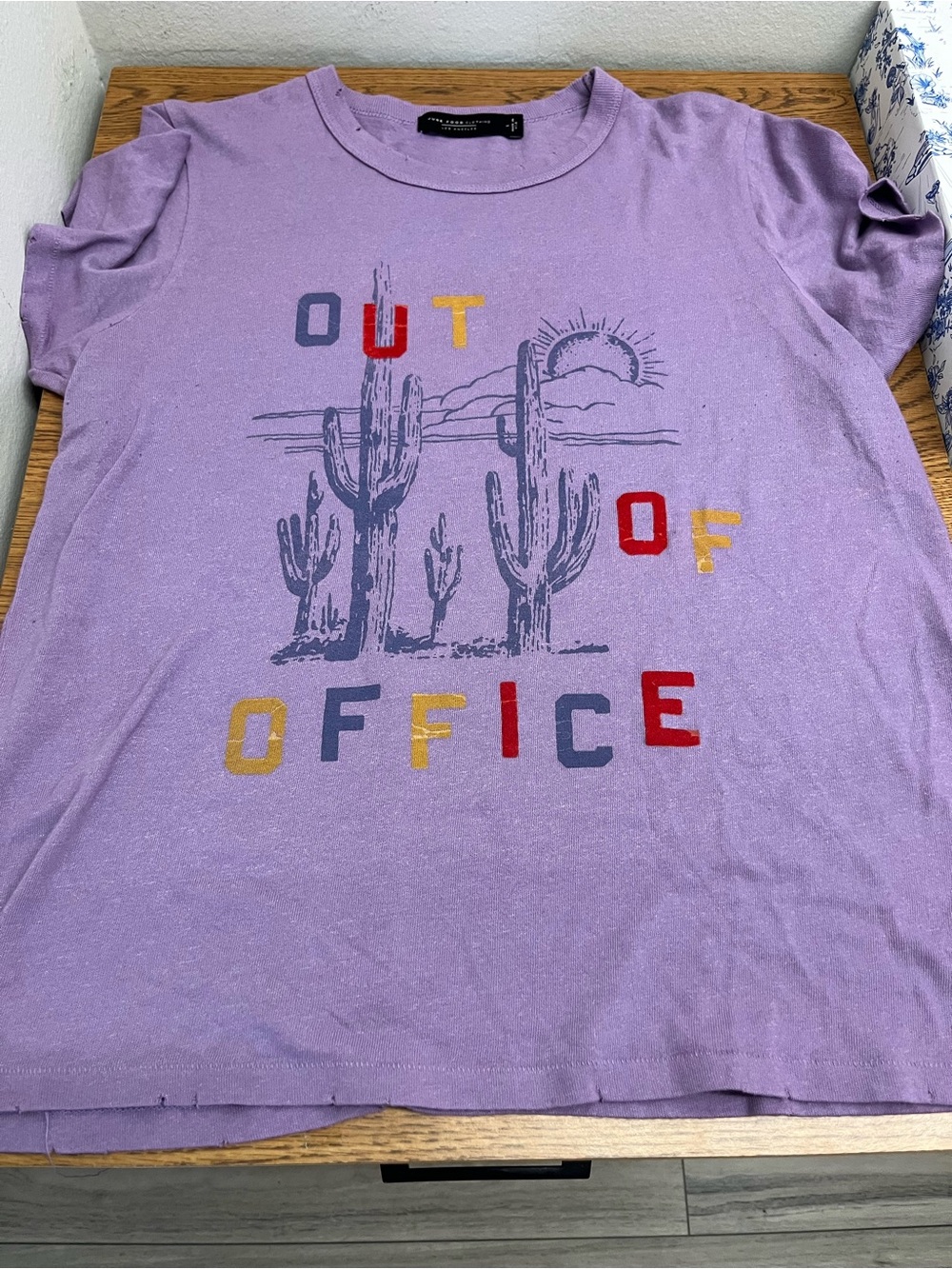 Out of Office Purple Distressed Tee - Large - Picture 5 of 6